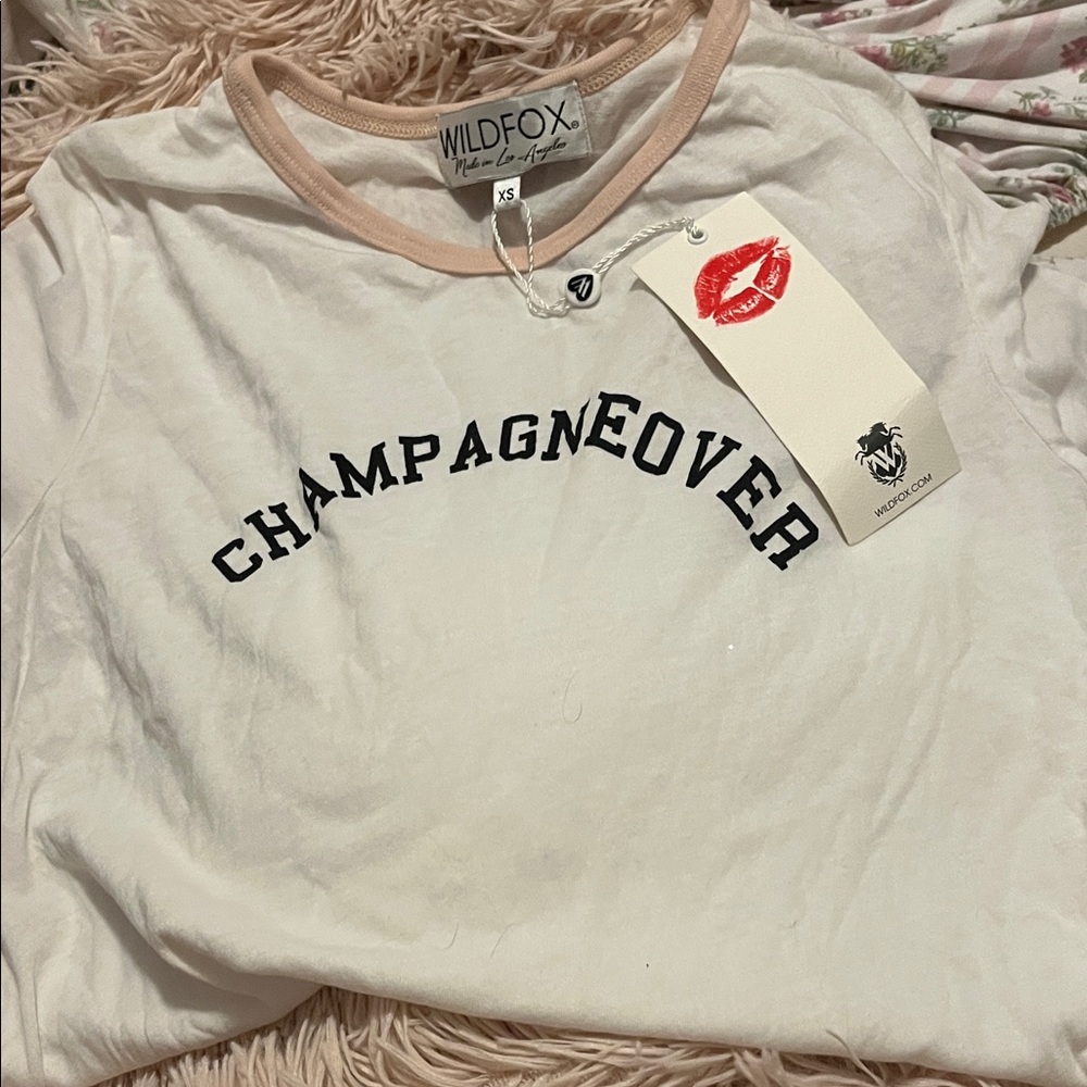 Wildfox Cream Tee with Black 'Champagne Over' Print